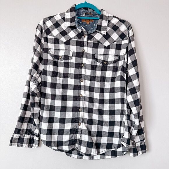Jachs Girlfriend Grey and White Plaid Button Down Shirt Size Small - Picture 2 of 6